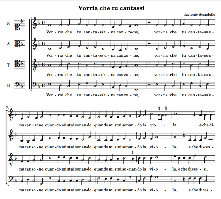 Scandello, Voria che tu cantasse una canzone