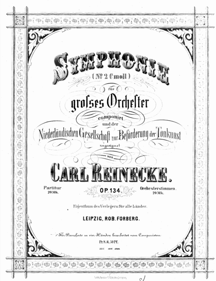 Reinecke - Sinfonia n. 2, frontespizio dello spartito