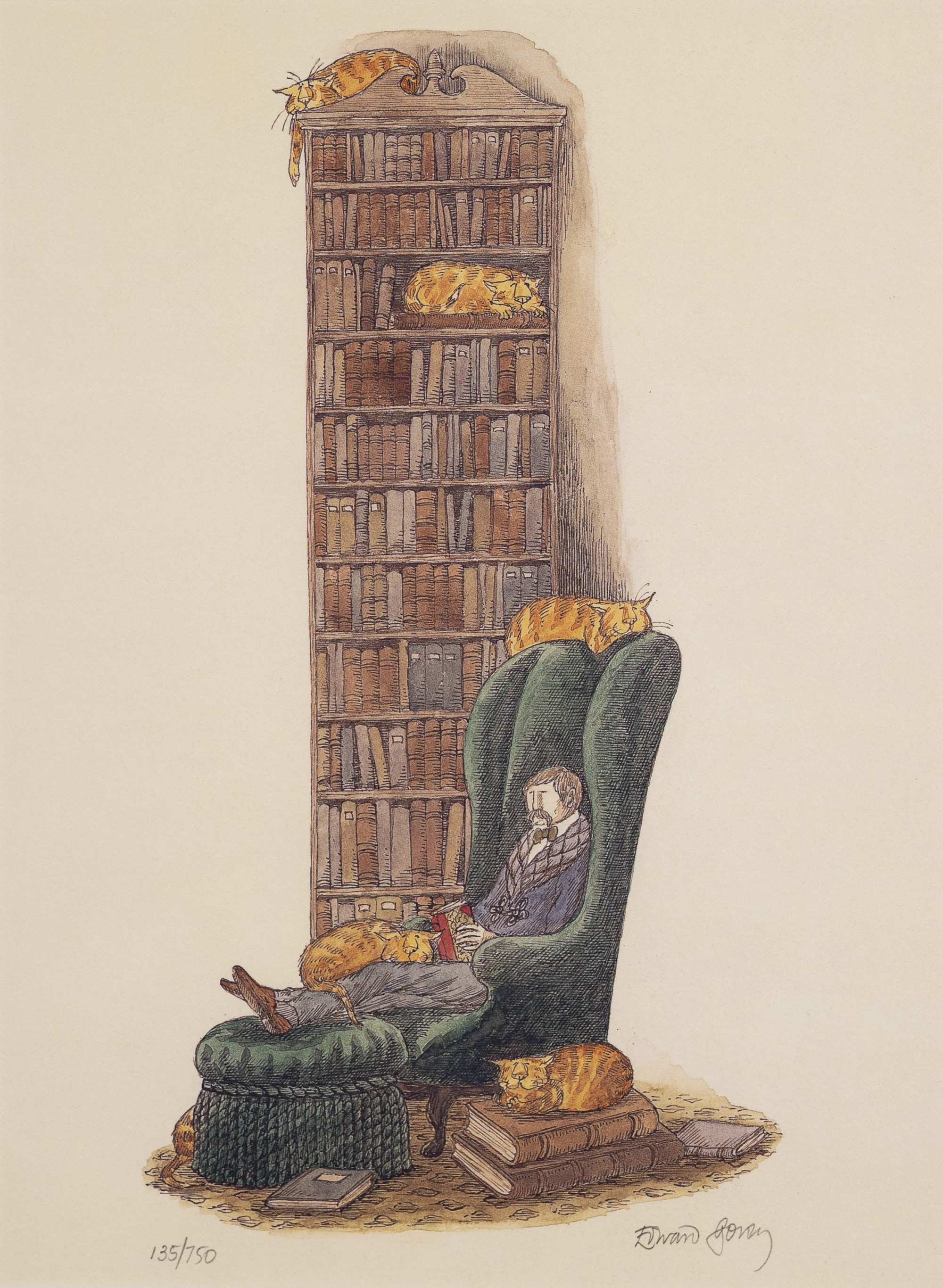 Edward Gorey: Book Collector with Six Cats (One Hidden)